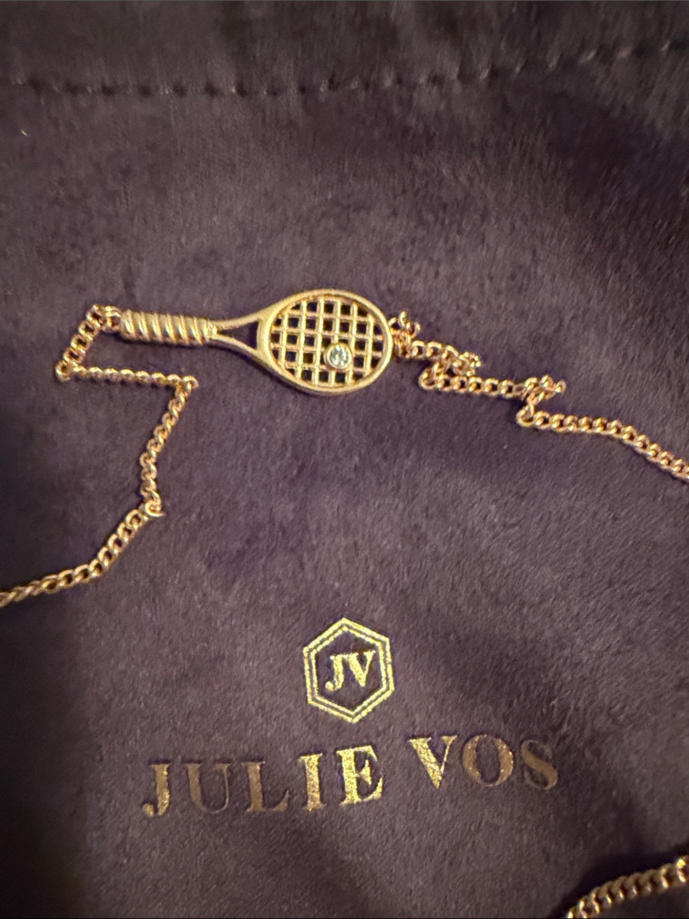 NWT Julie Vos Gold Tennis Racket Necklace — 24K Gold plated with cubic zirconia